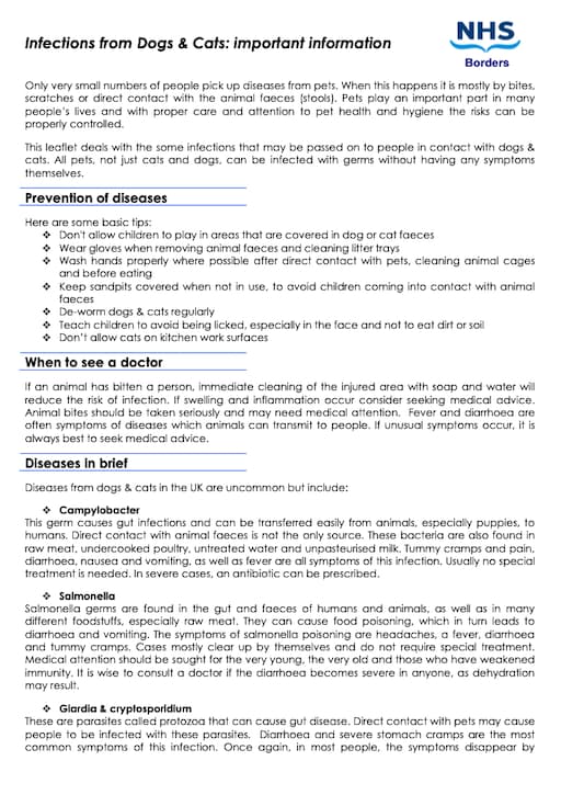 Infections from Dogs & Cats: important information