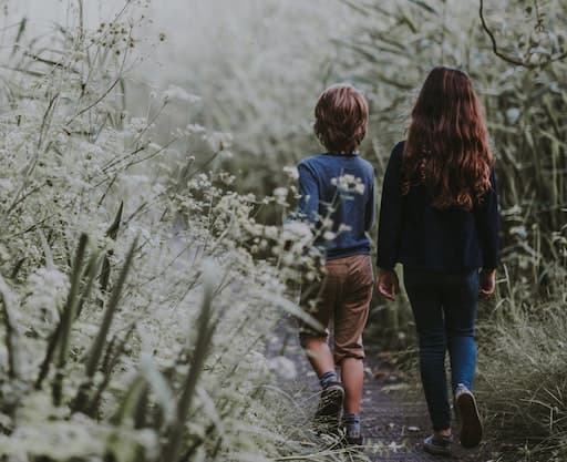 Children Walking In Forrest